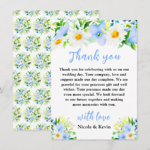 Cartão De Agradecimento Casamento Floral de Não-Me-Esqueças e Margaridas