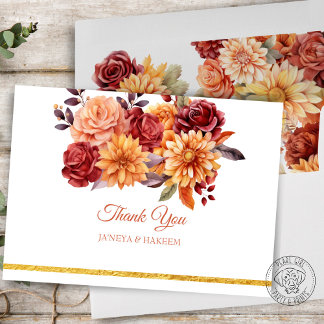 Cartão De Agradecimento Casamento Floral de Outono
