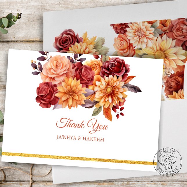 Cartão De Agradecimento Casamento Floral de Outono (Criador carregado)