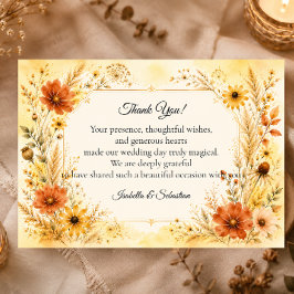 Cartão De Agradecimento Casamento Floral de Outono Elegante
