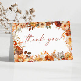 Cartão De Agradecimento Casamento Floral de Outono Elegante Rústico