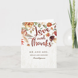 Cartão De Agradecimento Casamento Floral de Outono Obrigado por se Apaixon
