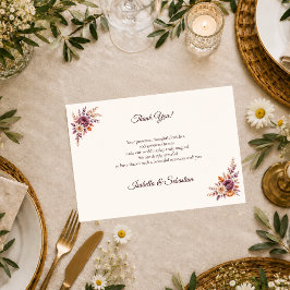 Cartão De Agradecimento Casamento Floral de Outono Rústico