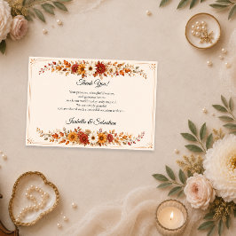 Cartão De Agradecimento Casamento Floral de Outono Rústico
