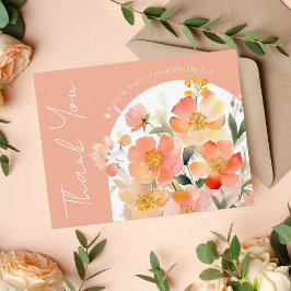 Cartão De Agradecimento Casamento Floral de Peach Laranja de Arca Moderna