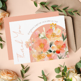 Cartão De Agradecimento Casamento Floral de Peach Laranja de Arca Moderna