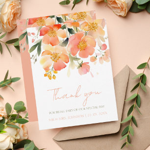 Cartão De Agradecimento Casamento Floral de Pessegueira Laranja Moderna