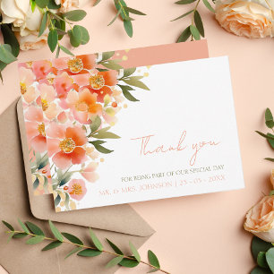 Cartão De Agradecimento Casamento Floral de Pessegueira Laranja Moderna