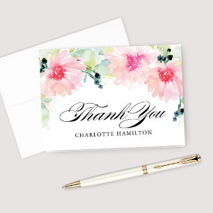 Cartão De Agradecimento Casamento Floral de Primavera em Aquarela Vintage