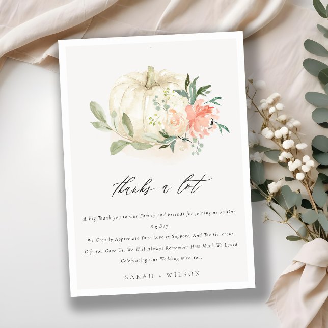 Cartão De Agradecimento Casamento Floral De Pumpkin Branco Pastel Blush (Criador carregado)
