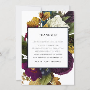 CARTÃO DE AGRADECIMENTO CASAMENTO FLORAL DE QUEIMADURAS DE RETRO CHIC DE V