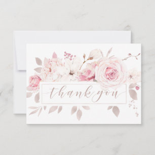 Cartão De Agradecimento Casamento Floral de Rosa Rosa-Rosa Elegante