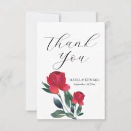 Cartão De Agradecimento Casamento Floral de Rosa vermelha de Aquarela