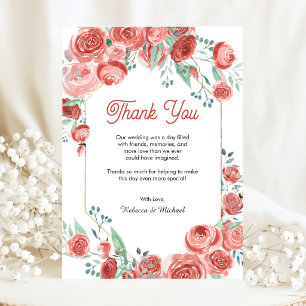 Cartão De Agradecimento Casamento Floral de Rosas Rosa Coral Moderno