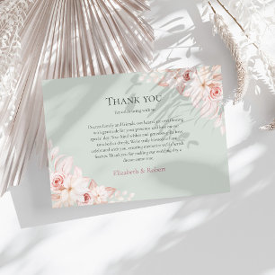 Cartão De Agradecimento Casamento Floral de Sage Green e Pink