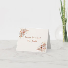 Cartão De Agradecimento Casamento Floral de Terracota Boho & Grama de Pamp