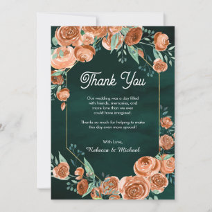 Cartão De Agradecimento Casamento Floral de Terracota Esmeralda Verde