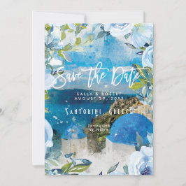 Cartão De Agradecimento Casamento floral de verão com Santorini guarde o c