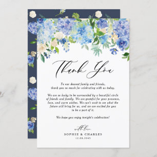 Cartão De Agradecimento Casamento Floral de Watercolor Blue Hydrangea Garl
