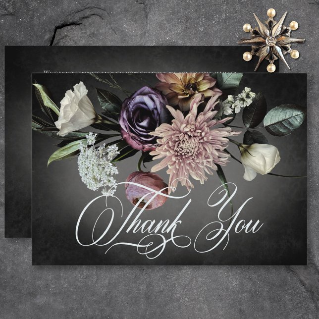 Cartão De Agradecimento Casamento Floral Difuso Sombrio Gótico Misterioso (Dark Gothic Mysterious Muted Floral Blur Wedding Thank You Card)