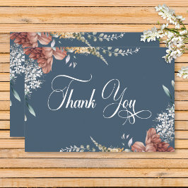 Cartão De Agradecimento Casamento Floral do Jardim Azul Romântico Moderno