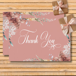 Cartão De Agradecimento Casamento Floral do Jardim Rosa Romântico Moderno
