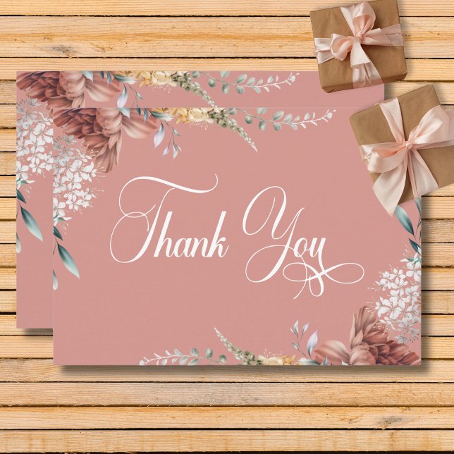 Cartão De Agradecimento Casamento Floral do Jardim Rosa Romântico Moderno (Modern Romantic Pink Garden Floral Wedding Thank You Card)