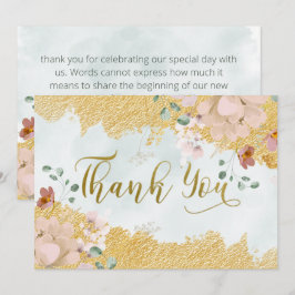 Cartão De Agradecimento Casamento Floral Dourado