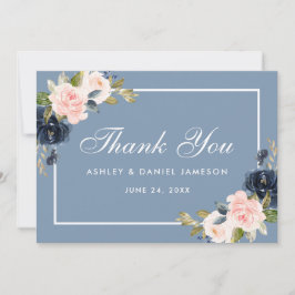 Cartão De Agradecimento Casamento Floral Dusty Blue Blush
