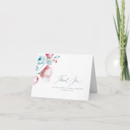Cartão De Agradecimento Casamento Floral Dusty Blue e Rosa Obrigado