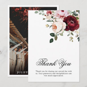 Cartão De Agradecimento Casamento Floral Elegante Burgundy & Blush Waterco