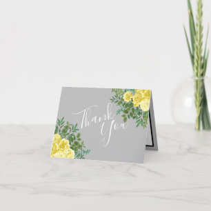 Cartão De Agradecimento Casamento Floral Elegante Da Vintagem Amarela E Ci