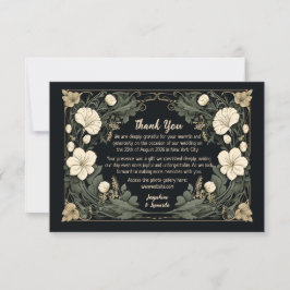 Cartão De Agradecimento Casamento Floral Elegante Dark Art Nouveau Obrigad