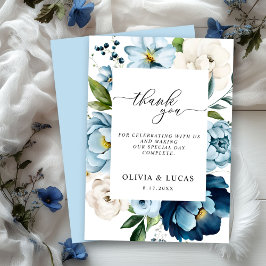 Cartão De Agradecimento Casamento Floral Elegante E Corajoso Azul-Marinho 