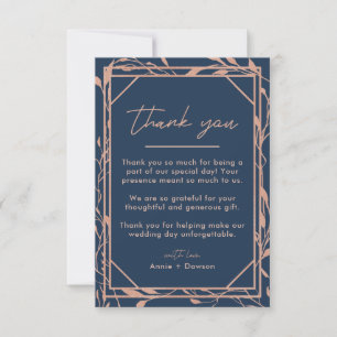 Cartão De Agradecimento Casamento Floral Elegante em Rosa Dourado e Azul M