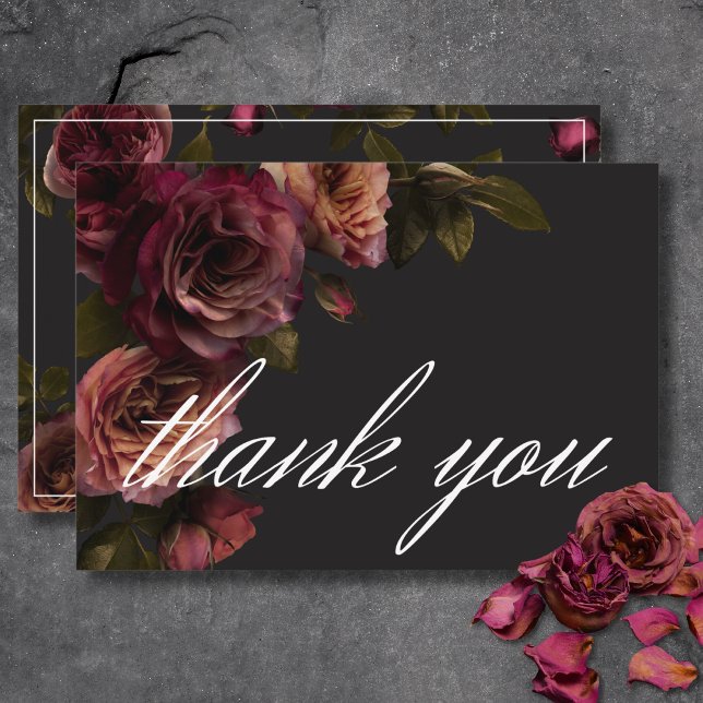 Cartão De Agradecimento Casamento Floral Elegante Moody Rust & Burgundy (Elegant Moody Muted Rust & Burgundy Floral Wedding Thank You Card)