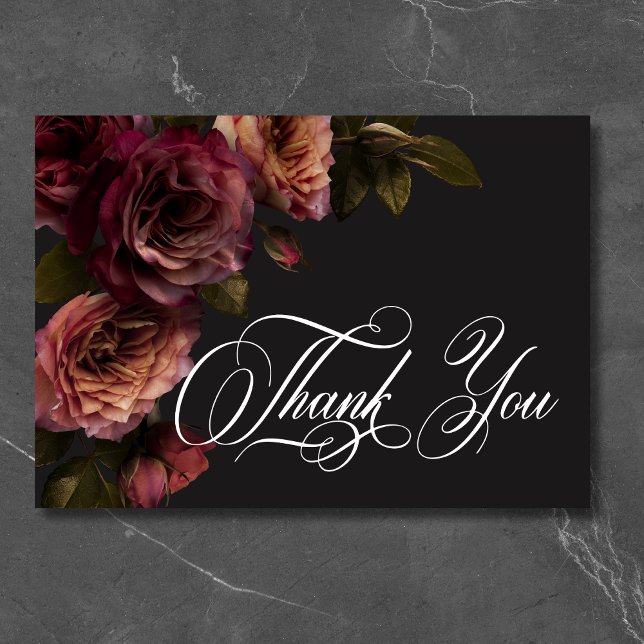 Cartão De Agradecimento Casamento Floral Elegante Moody Rust & Burgundy (Elegant Moody Muted Rust & Burgundy Floral Wedding Thank You Card)