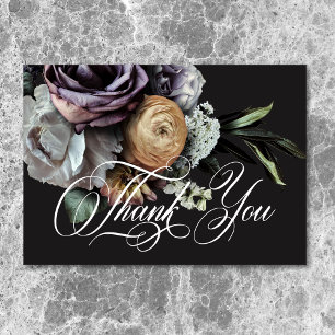 Cartão De Agradecimento Casamento Floral Elegante Moody Twilight Muted