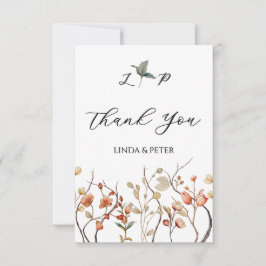 Cartão De Agradecimento Casamento Floral Elegante Neutral Vintage