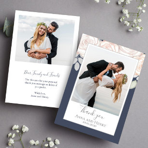 Cartão De Agradecimento Casamento Floral Elegante Obrigado Slate Blue Simp