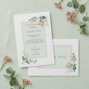 Cartão De Agradecimento Casamento Floral Elegante rosa e verde Obrigado