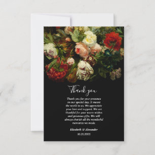 Cartão De Agradecimento Casamento floral elegante sombrio romântico