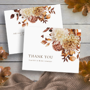 Cartão De Agradecimento Casamento Floral em Aquarela de Outono