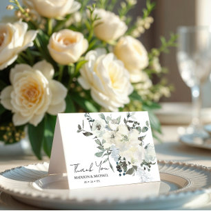 Cartão De Agradecimento Casamento Floral em Aquarela Marfim Verde Sage