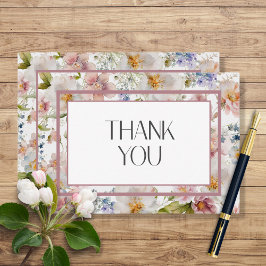 Cartão De Agradecimento Casamento Floral em Aquarela Pastel Rústico de Abr