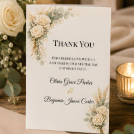 Cartão De Agradecimento Casamento Floral em Azul Poeirento de Luxo