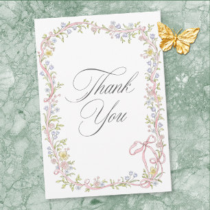 Cartão De Agradecimento Casamento Floral em Pastel Vitoriano Elegante