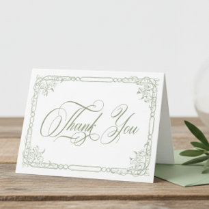 Cartão De Agradecimento Casamento Floral em Verde Sage Clássico Elegante
