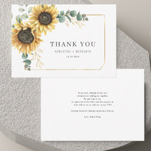 Cartão De Agradecimento Casamento Floral Eucalyptus Greenery Sunflower