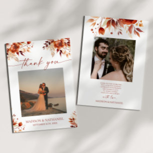 Cartão De Agradecimento Casamento Floral Flor Roxo Enferrujado Marrom